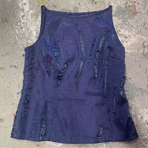 Blue Purple Iridescent Crinkle Boat Neck Tank Top – Y2K Metallic Sleeveless